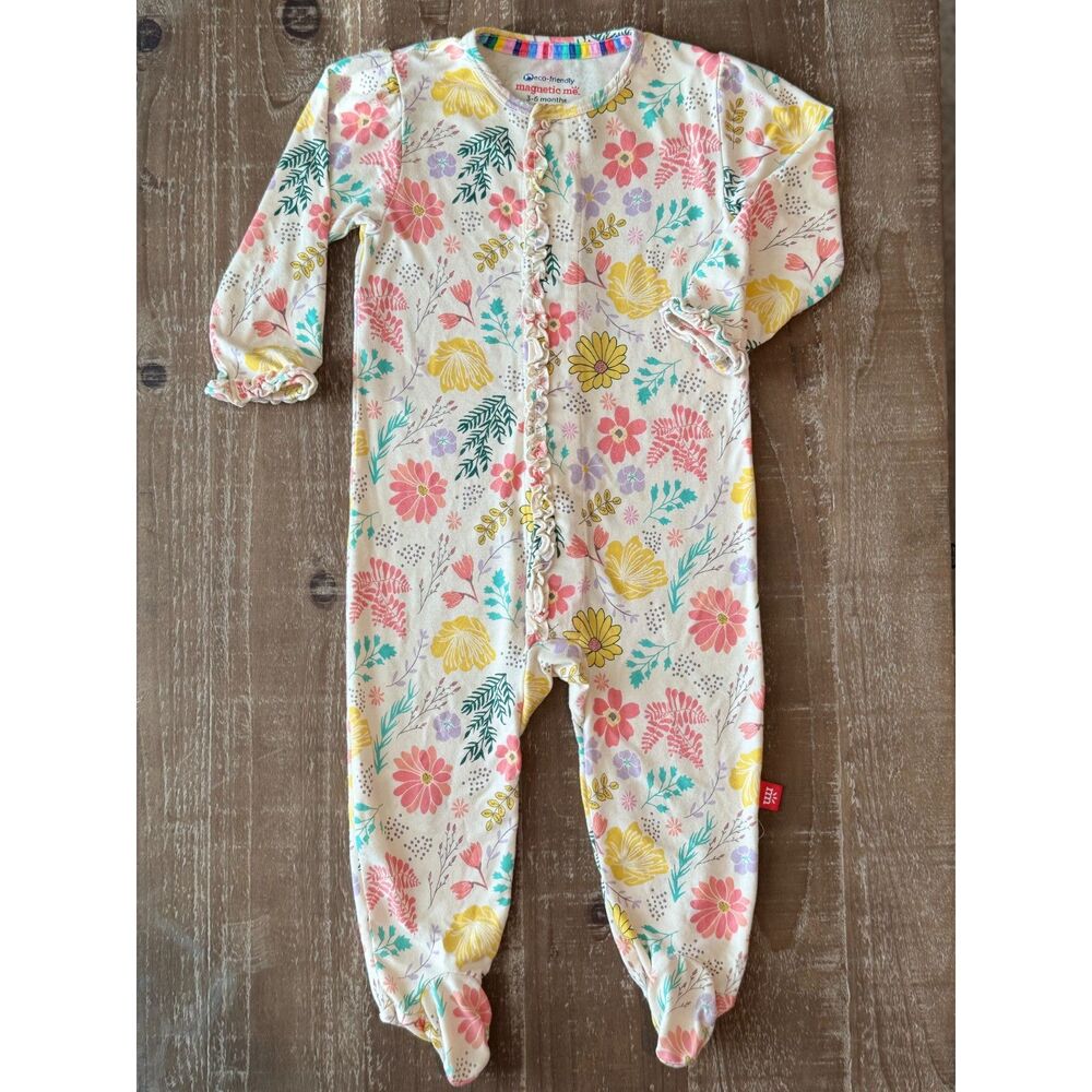 +Magnetic Me Modal Ruffle Footie Floral Wildflower 3-6M Baby Girl Sleeper Pajama